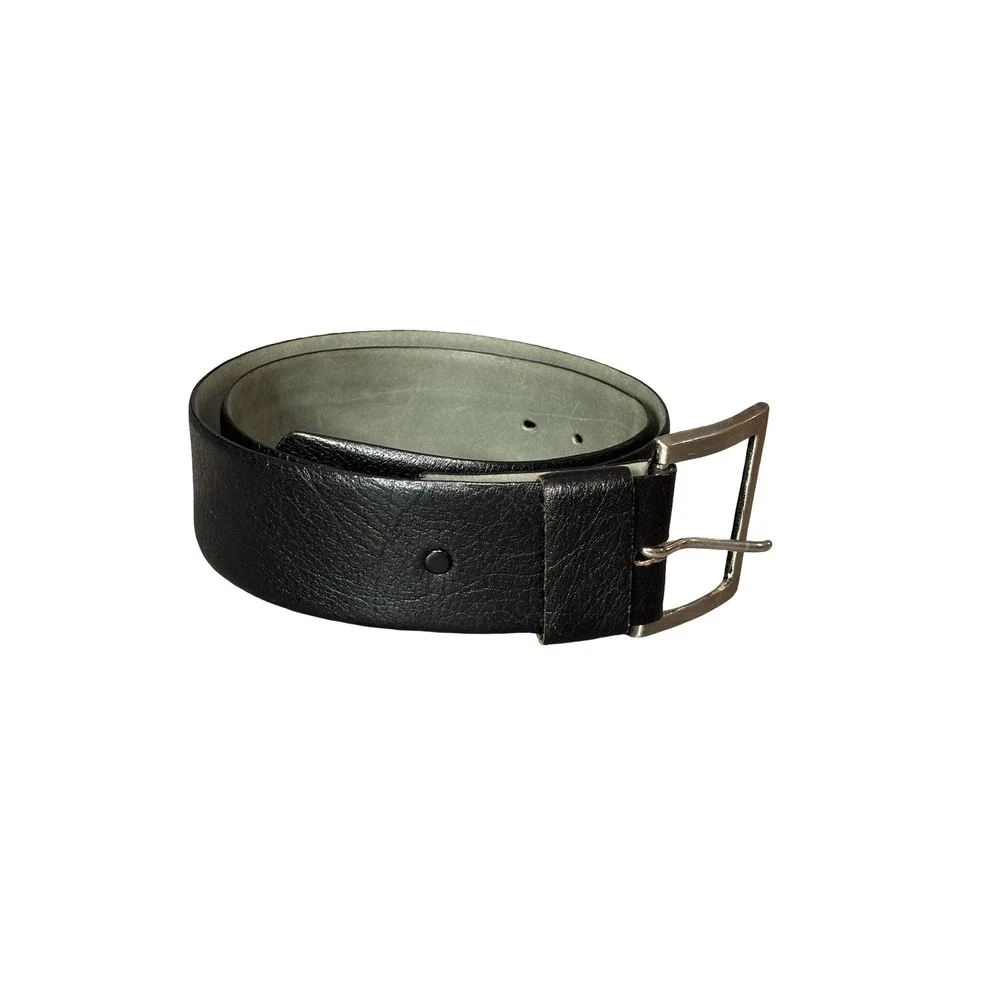 Custom Buffalo Black Leather Belt Size M 34-36 Silver Buckle